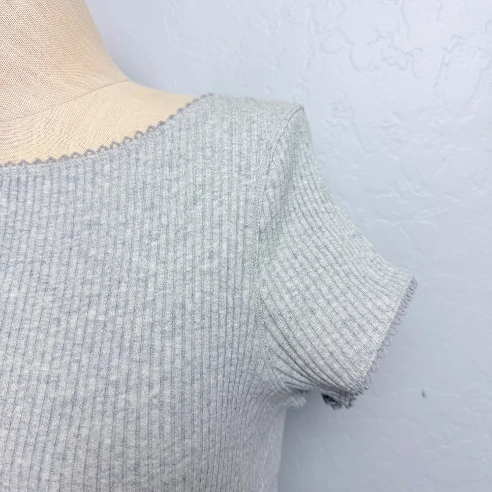 Intimately Free People Ribbed Knit Most Wanted Cardi Gray Lace Trim Buttoned  M